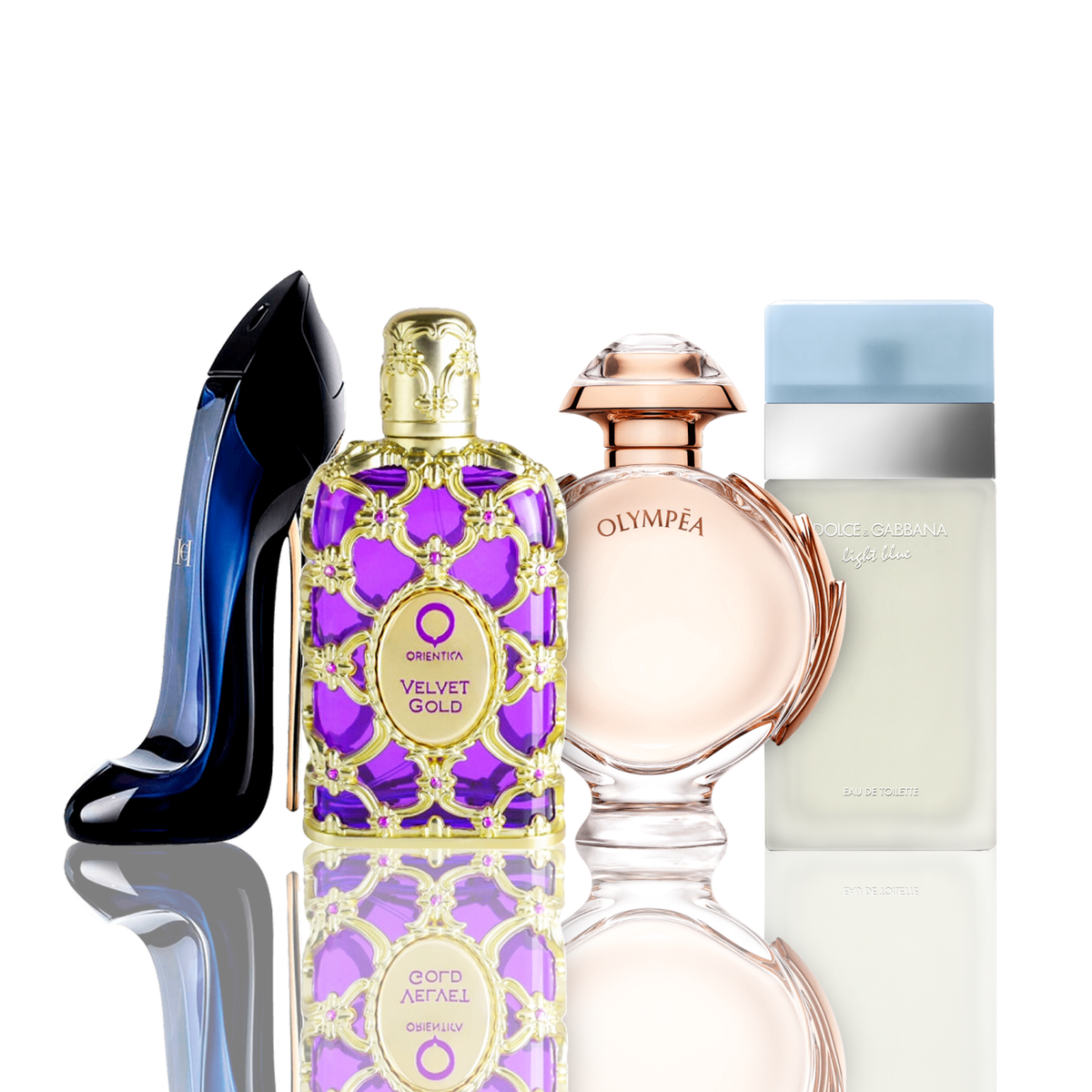 Zestaw 4 Perfum - Light Blue + Orientica Velvet Gold + Good Girl + Olympea 100ML Light Blue 100ML