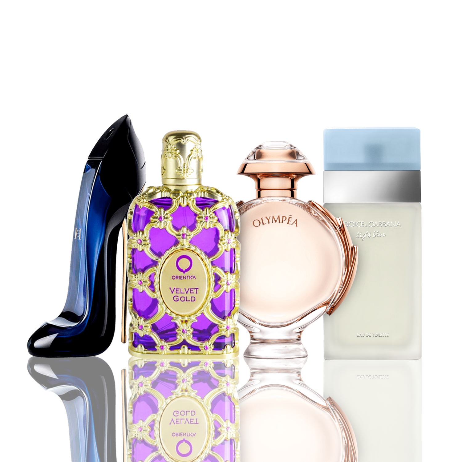Zestaw 4 Perfum - Light Blue + Orientica Velvet Gold + Good Girl + Olympea 100ML Light Blue 100ML