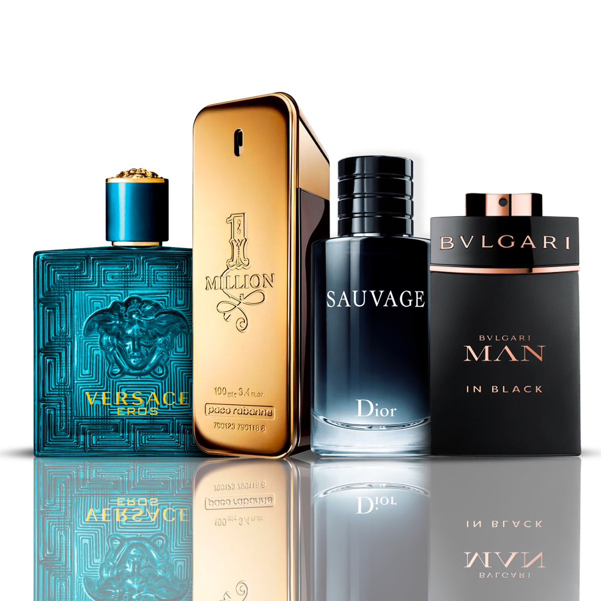 Zestaw 4 Perfum - Eros Versace + One Million Paco Rabanne + Bvlgari Man in Black + Sauvage Dior 100ML